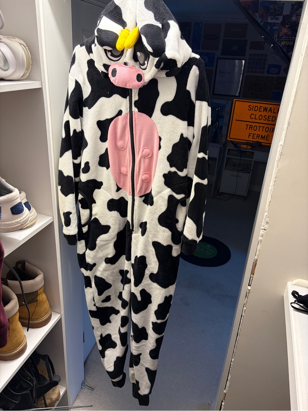 Urban Planet Black & White Cow Print Footie with Pink Belly